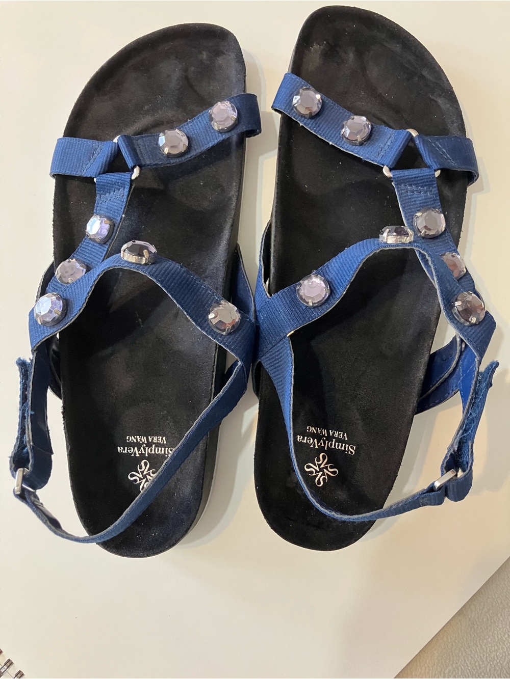 Simply Vera Vera Wang Blue Jeweled T-Strap Flat Sandals